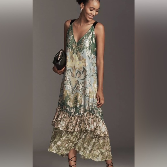 Anthropologie | Dresses | Anthropologie Tieback Ruffle Hem Midi Dress ...